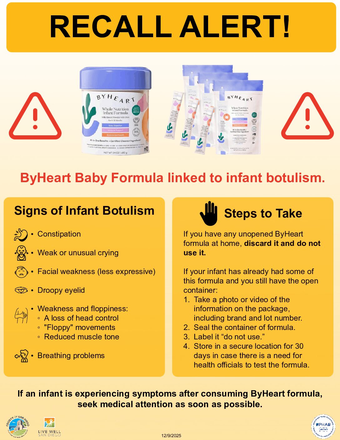 INFANT FORMULA RECALL DUE TO BOTULISM